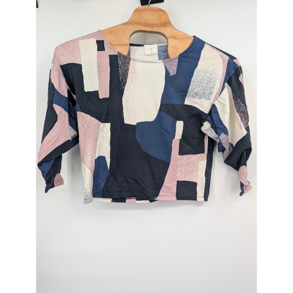 Anthropologie T.La Women's Abstract‎ Colorblock Knit Crop Top Blue Pink Sz XS